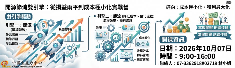 高雄服務處｜開源節流雙引擎：從損益兩平到成本極小化實戰營